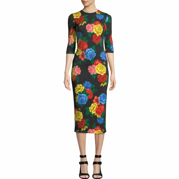 Alice + Olivia Delora Fitted Floral Crewneck Dress XS - Picture 1 of 15